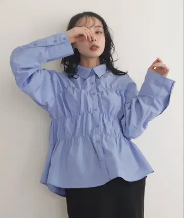 LIAN 셔링 뷔스티에 디자인 셔츠 블루
