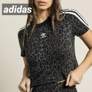 adidas 레오파드 숏 기장 티셔츠 블랙