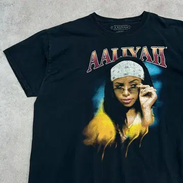 AALIYAH 아리아 빅 프린트 티셔츠 구제 의류 블랙 2XL