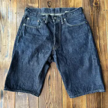 슈가케인 Lot 1947 하프 데님 팬츠 가죽 패치 빨간색 귀