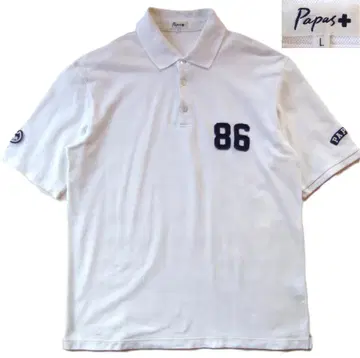 PAPAS PLUS 반팔 피케 셔츠 화이트 사이즈 L 빅 사이즈