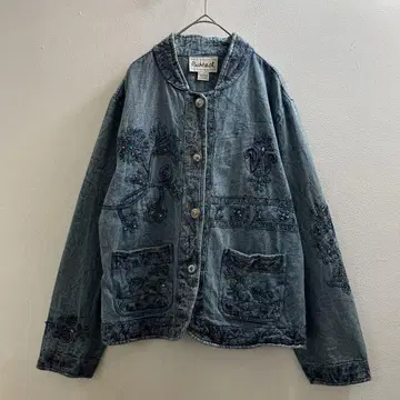 USA 90년대 빈티지 미국 데님 자켓 비즈 자수 꽃무늬