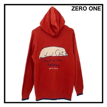 ZERO ONE 애니멀 무늬 집업 후드티 긴팔 강아지 자수 레드