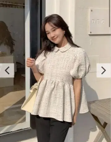 트위드 클라리스 진주 버튼 톱