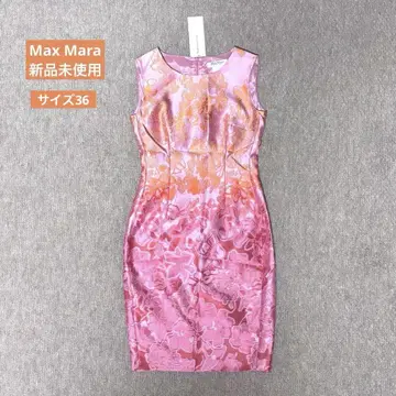 미사용 새상품 Max Mara 실크 슬리브리스 타이트 원피스 핑크 오렌지