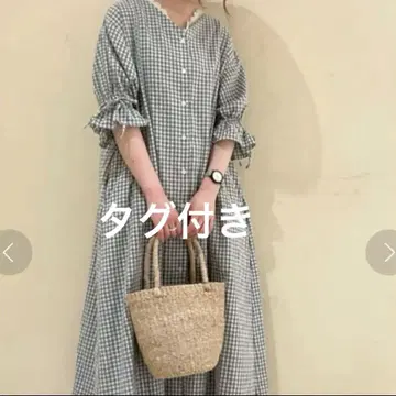 깅엄 캔디 슬리브 원피스
