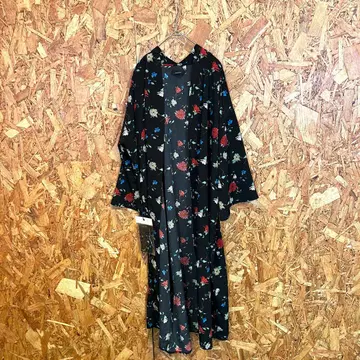 JEANASiS 가운 가디건 롱 기장 꽃무늬 블랙 여성용 F