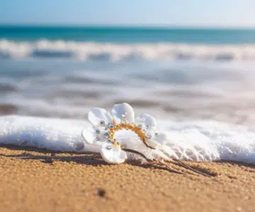 The Ichi wargo 카슈 공방 꽃잎 조개 진주 두 갈래 비녀 금