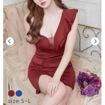 와인 레드 프릴 타이트 미니 드레스 S