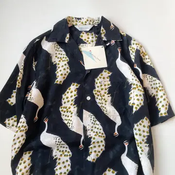 새상품 NIPOALOHA PEACOCK 알로하 셔츠 자쿠추 블랙