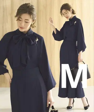 볼륨 슬리브 보타이 블라우스 & 머메이드 스커트 셋업