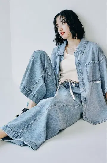 렙심 5부 소매 데님 셔츠