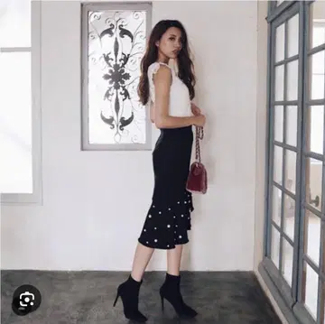 리엔다 언심메트리 펄 데님 스커트 인디고 다리치