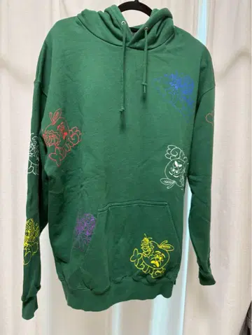 XLARGE 컬러풀 자수 그린 후드티 L