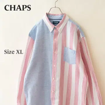 CHAPS 챕스 린넨 코튼 긴팔 셔츠 빨강 파랑 남성 XL