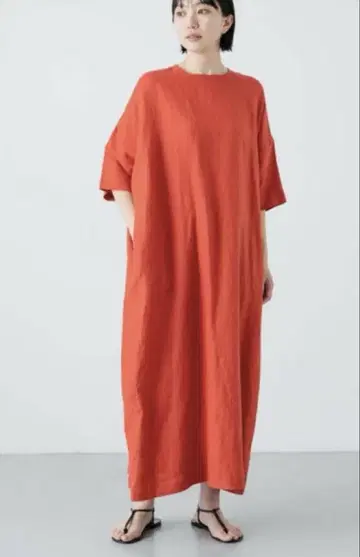 카구레 린넨 레이온 와이드 원피스 무지 레드