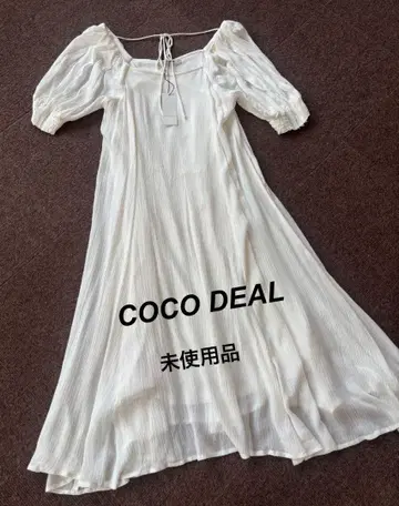 COCO DEAL 프릴 소매 쉬폰 롱 원피스 백 리본 미사용품
