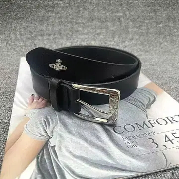 블랙 가죽 벨트 실버 버클