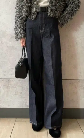 Mila owen 센터 프레스 와이드 데님 팬츠