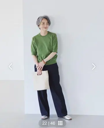 북유럽 생활용품점 '가볍고 고급스러운' 반팔 베이직 니트 리프 그린