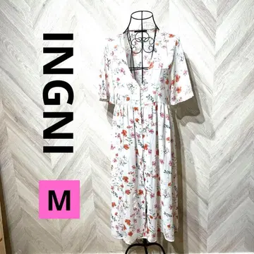 잉그 롱 원피스 시어 롱 블라우스 반팔 꽃무늬 M 화이트