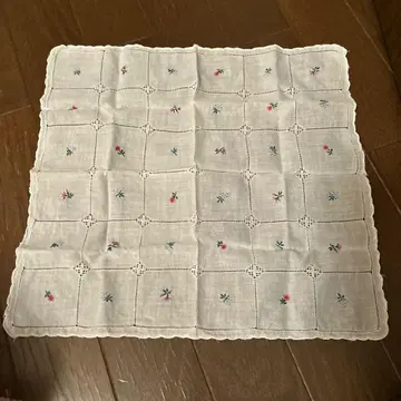 자수 손수건 여성용 화이트 꽃무늬