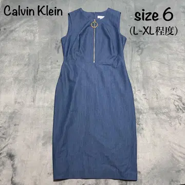 Calvin Klein 데님 무릎 기장 원피스 참 반지 골드 금장 장식