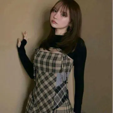 ANDMARY 나디아 체크 롱 드레스 베이지