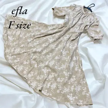 새상품급 efla 리프 무늬 프린트 원피스 플레어 베이지 롱 F 오카리에