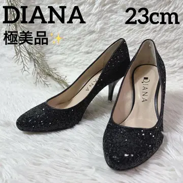미사용급 DIANA 라메 글리터 하이힐 펌프스 블랙 23.0