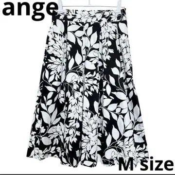 앙주 ange 플레어 스커트 꽃무늬 모노톤 무릎 기장 플리츠 턱 M