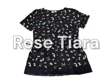레어! Rose Tiara 리본 무늬 반팔 튜닉 size 42
