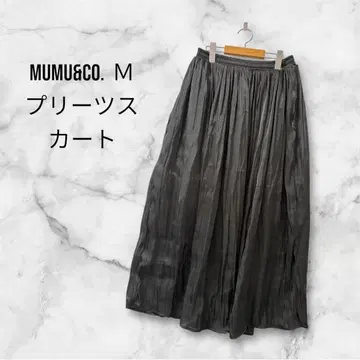 MUMU&CO. M 플리츠 스커트 롱 턱 블랙 무지 허리밴딩