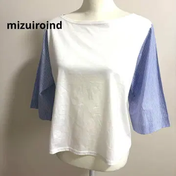 새상품급 mizuiroind 바이컬러 상의 7부 소매 화이트/스트라이프