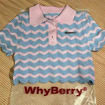 WhyBerry 반팔 폴로 셔츠 파랑과 핑크의 물결 무늬 s