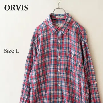 ORVIS 오비스 린넨 체크 긴팔 셔츠 빨간색 남성용 L 구제 의류