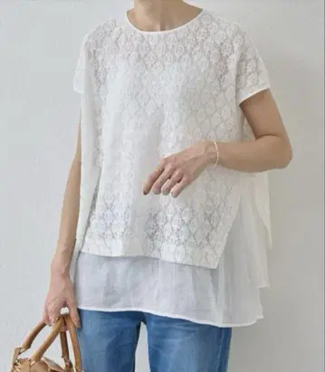 BEARDSLEY 비어즐리 레이스 콤비 시어 블라우스 화이트