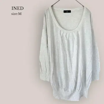 [이네드] INED 얇은 소재 티셔츠 넉넉한 그레이 라메 드로쇼 MUJI