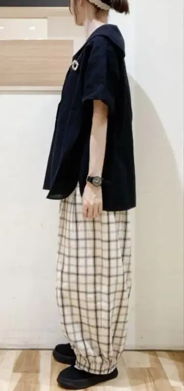 사만사 모스모스 팬츠 면 린넨 평직 허리 절개 개더 벌룬 팬츠 아이보리