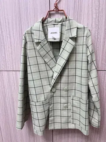 MONKI 체크 무늬 더블 브레스트 자켓