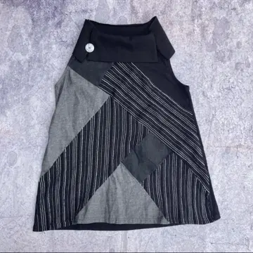 00's 빈티지 슬리브리스 튜닉 블랙 비대칭 패턴