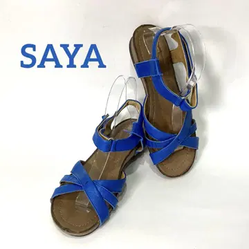 SAYA 사야 샌들 스트랩 플랫 샌들 블루 LL 사이즈