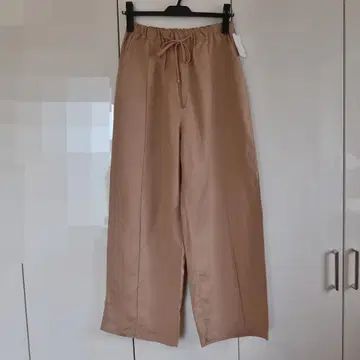 미사용 개럴개런트 허리밴딩 사양, 드로스트 끈 포함 면 린넨 와이드 팬츠