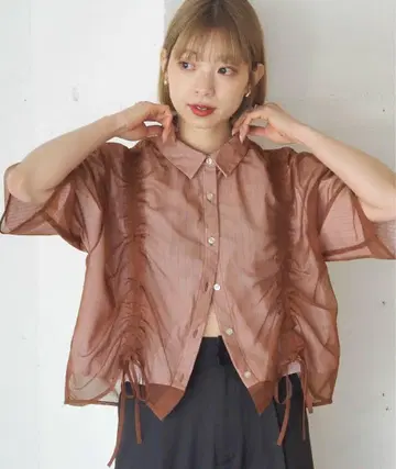 브라운 시스루 셔츠