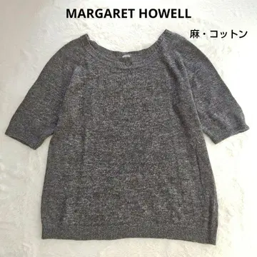 MARGARET HOWELL 린넨 코튼 반팔 썸머 니트 그레이