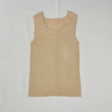 새틴 셔링 슬리브리스 탑 탱크탑 베이지 Y692