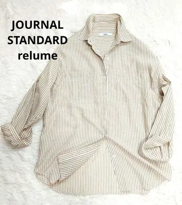 새상품급 JOURNAL STANDARD 스트라이프 셔츠 베이지 코튼
