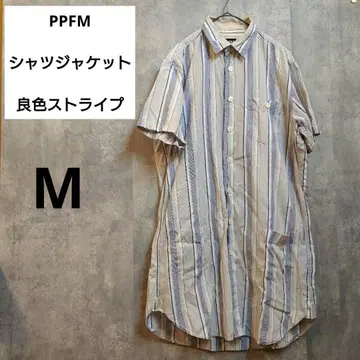 [ PPFM ] 스트라이프 반팔 셔츠 자켓 M 그레이 블루 화이트