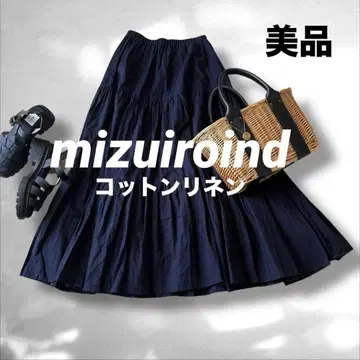 mizuiroind 미즈이로 인드 코튼 린넨 캉캉 스커트 네이비