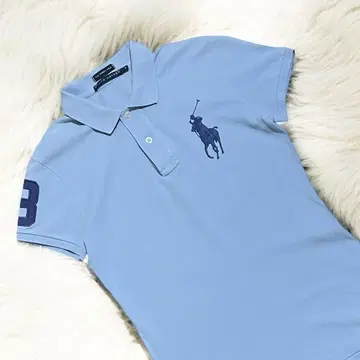 깨끗한 RALPH LAUREN 폴로 셔츠 라이트 블루 넘버 3 자수